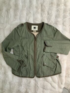 Vintage Anthropologie - Olive Green Utility Jacket with crochet back panel.